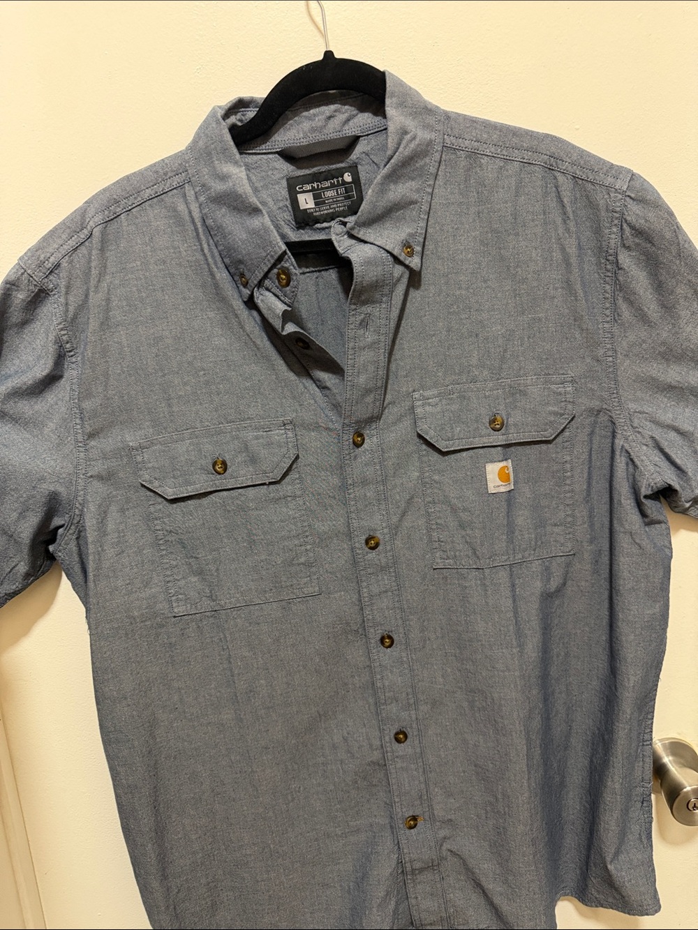 Carhartt Men's Light Blue Button-Up Short Sleeve Work Shirt